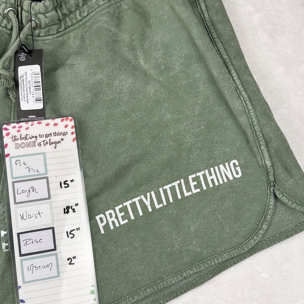 PrettyLittleThing Womens Khaki Washed High Waisted Runner Shorts Sz XL NWT - Picture 4 of 7